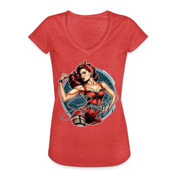 Stärke starke Frau Rockabilly Strapse Geschenk - Frauen Vintage T-Shirt - Rot meliert - Vorne