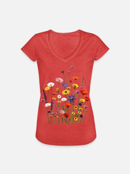 bunte Blumen - Frauen Vintage T-Shirt - Rot meliert