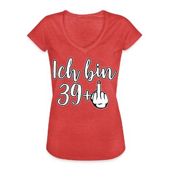 Ich bin 39+ Provokation Mittelfinger Geburtstag - Frauen Vintage T-Shirt - Rot meliert - Vorne