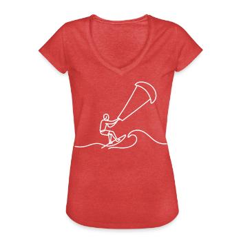 Kitesurfer Skizze – minimalistisches Wellenmotiv - Frauen Vintage T-Shirt - Rot meliert - Vorne
