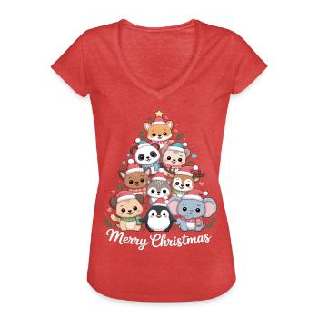 Tierischer Weihnachtsbaum – Niedliche Xmas Tiere - Frauen Vintage T-Shirt - Rot meliert - Vorne