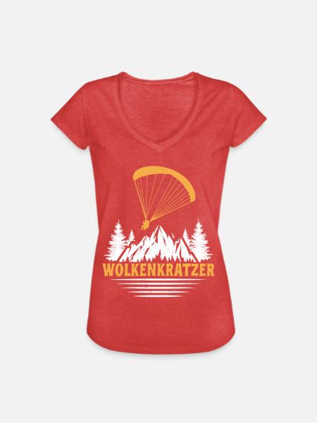 Paraglider WOLKENKRATZER LUSTIG - Frauen Vintage T-Shirt - Rot meliert