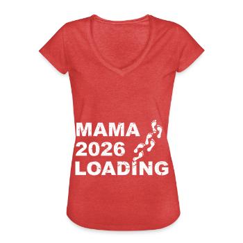 Mama 2026 Loading Mit Kleinen Fußabdrücken - Frauen Vintage T-Shirt - Rot meliert - Vorne - Danielle (179cm)
