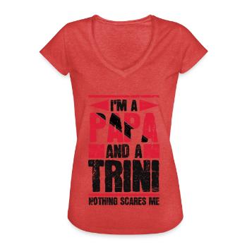 Trini Papa Tobago Trinidad Flag Trinidad - T-shirt vintage Femme - rouge chiné - Devant - Danielle (179cm)