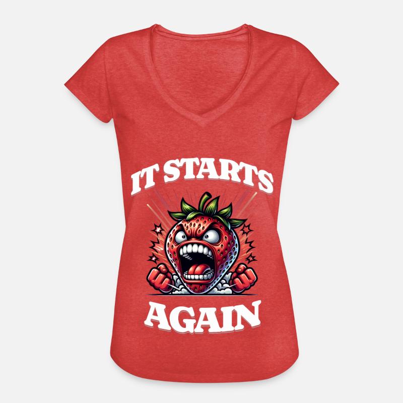It Starts Again - Periode, Menstruation, - Frauen Vintage T-Shirt - Rot meliert