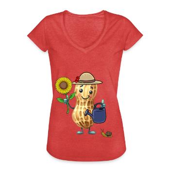 Drôle de jardinier de cacahuètes Jardin de jardinier amateur - T-shirt vintage Femme - rouge chiné - Devant - Danielle (179cm)