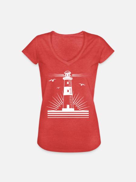 Leuchtturm am Meer - Frauen Vintage T-Shirt - Rot meliert