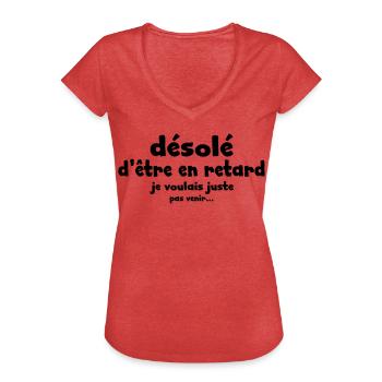 désolé d'être en retard - T-shirt vintage Femme - rouge chiné - Devant - Danielle (179cm)