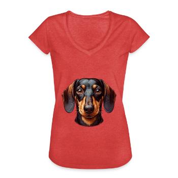 Hundegesicht - Dackel - Frauen Vintage T-Shirt - Rot meliert - Vorne