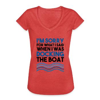Bateau voile canotage permis pêche mer - T-shirt vintage Femme - rouge chiné - Devant - Danielle (179cm)