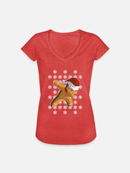 Lebkuchenmann Dab Weihnachten - Frauen Vintage T-Shirt - Rot meliert