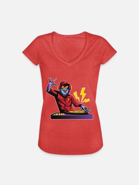 Affe DJ Party Turntable - Frauen Vintage T-Shirt - Rot meliert