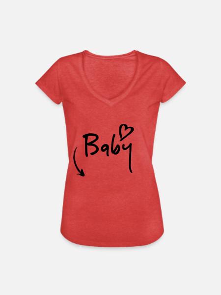 Babybauch - Frauen Vintage T-Shirt - Rot meliert