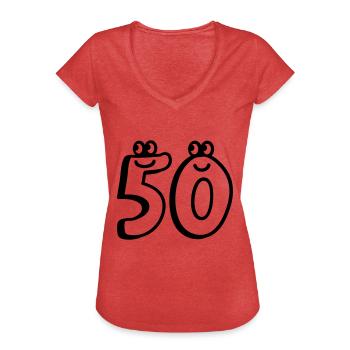50 - Fünfzig - Line - Frauen Vintage T-Shirt - Rot meliert - Vorne - Danielle (179cm)