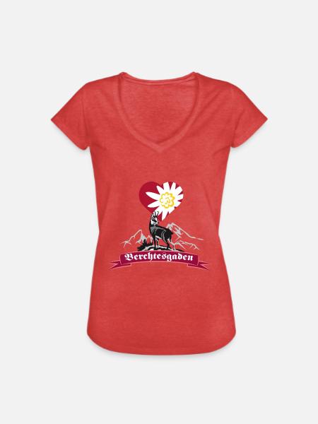 Berchtesgaden Watzmann Gams Herz - Frauen Vintage T-Shirt - Rot meliert