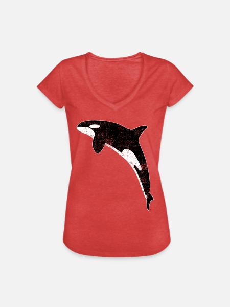 Orca - Frauen Vintage T-Shirt - Rot meliert