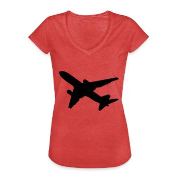 Aviateur avion - T-shirt vintage Femme - rouge chiné - Devant - Danielle (179cm)