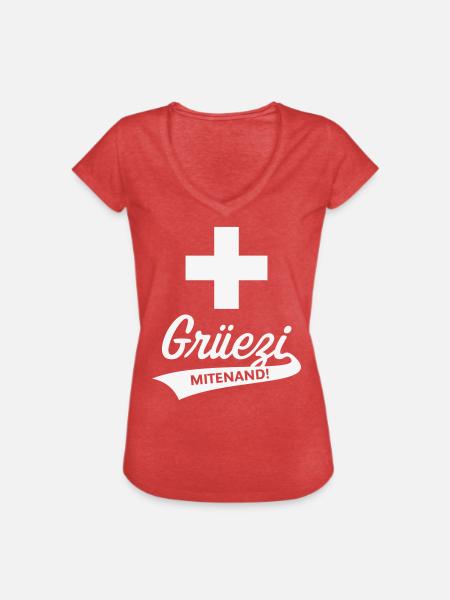Grüezi Mitenand! (Schweiz / Schweizerfahne) - Frauen Vintage T-Shirt - Rot meliert