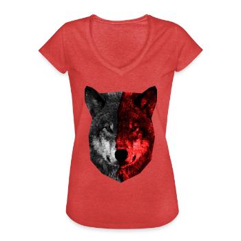 wolf dog polygon black red - Women's Vintage T-Shirt - heather red - Front - Danielle (179cm)