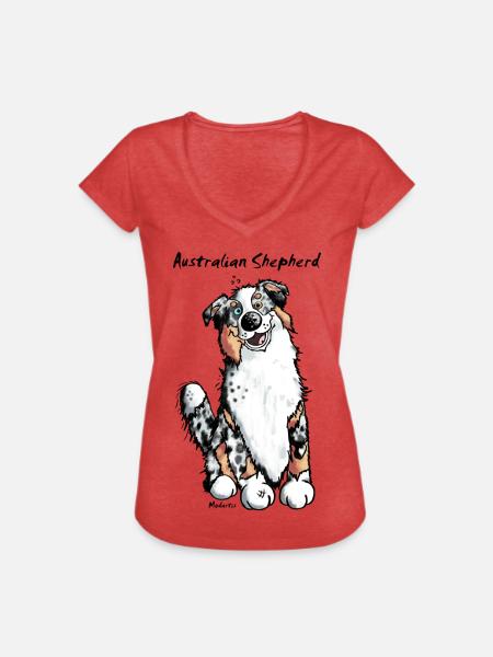 Witziger Australian Shepherd - Frauen Vintage T-Shirt - Rot meliert