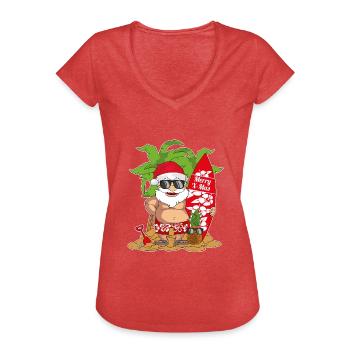 Weihnachtsmann Surfen Surfboard Strand Geschenk - Frauen Vintage T-Shirt - Rot meliert - Vorne - Danielle (179cm)