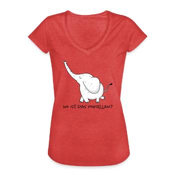 Elefant sucht Porzellan - Frauen Vintage T-Shirt - Rot meliert - Vorne