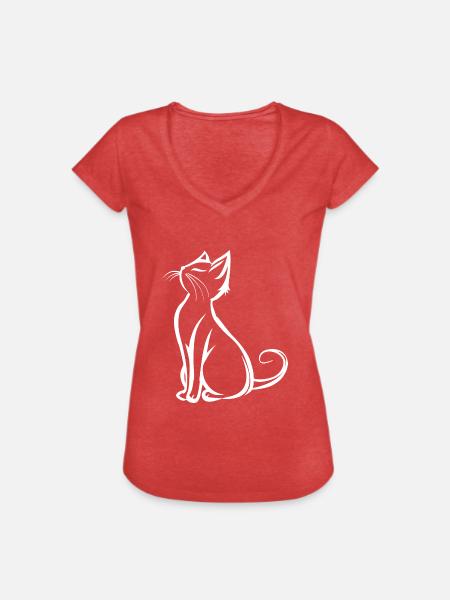 Katze, Katzenmotiv, Katzengesicht - Frauen Vintage T-Shirt - Rot meliert