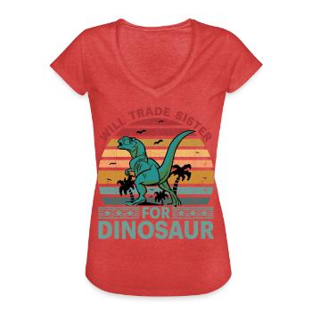 Échangera Sister contre Dinosaur - T-shirt vintage Femme - rouge chiné - Devant - Danielle (179cm)