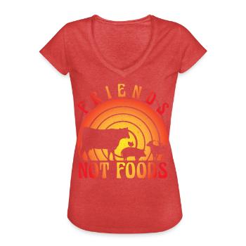 Vegan Friends not Foods - Frauen Vintage T-Shirt - Rot meliert - Vorne - Danielle (179cm)