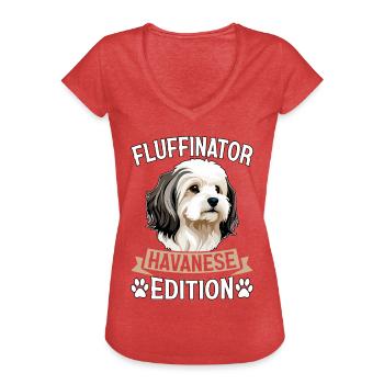 Fluffinator Édition Bichon Havanais - T-shirt vintage Femme - rouge chiné - Devant - Danielle (179cm)