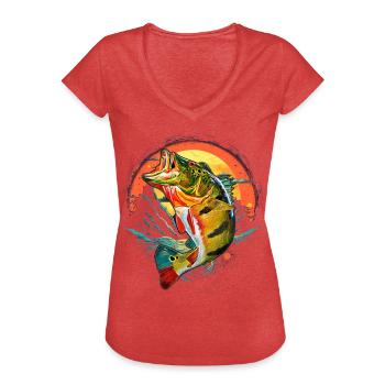 Poisson bar - T-shirt vintage Femme - rouge chiné - Devant - Danielle (179cm)