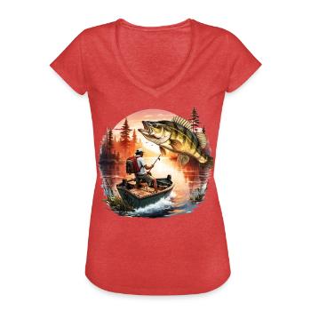 Poisson bar - T-shirt vintage Femme - rouge chiné - Devant - Danielle (179cm)