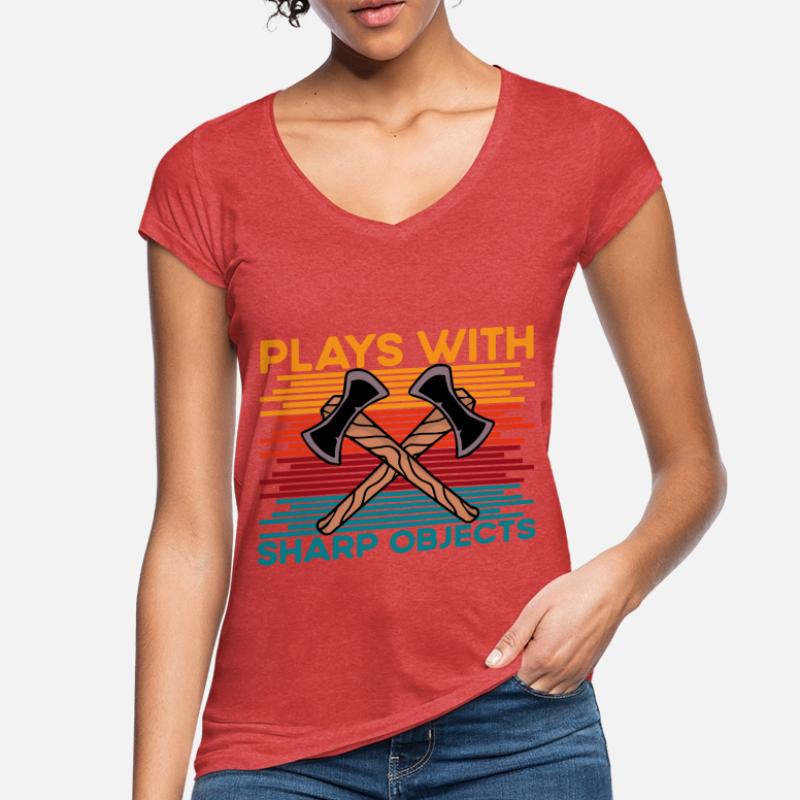 Axe Throwing plays with sharp objects funny saying Frauen Vintage T-Shirt