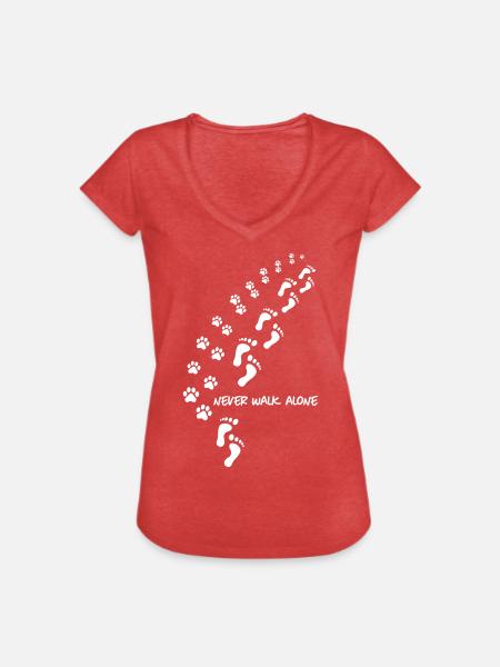 never walk alone dog - Frauen Vintage T-Shirt - Rot meliert