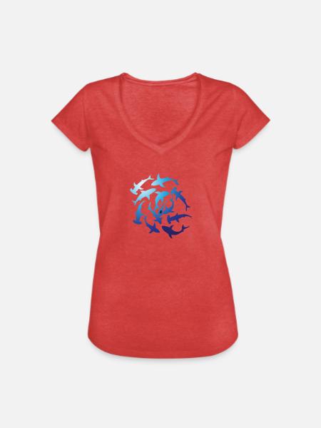 Überall Haie - Frauen Vintage T-Shirt - Rot meliert