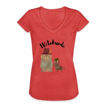 HÜTEHUNDE - Frauen Vintage T-Shirt - Rot meliert - Vorne - Danielle (179cm)