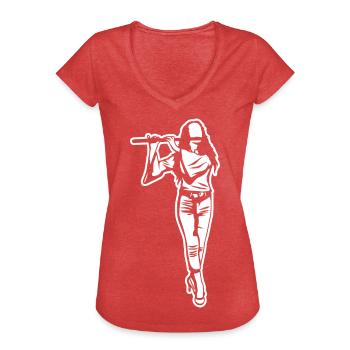 Flöte Mädchen Zeichnung - Frauen Vintage T-Shirt - Rot meliert - Vorne