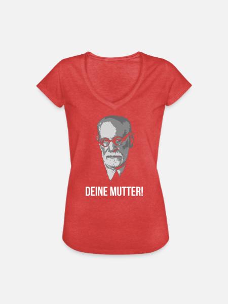 Sigmund Freud Deine Mutter Spruch - Frauen Vintage T-Shirt - Rot meliert