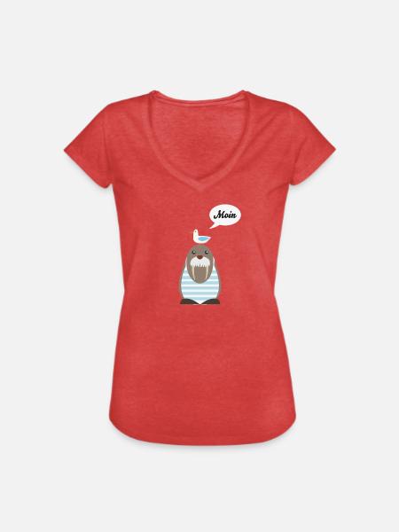 Moin, Seelöwe, Möwe - Frauen Vintage T-Shirt - Rot meliert