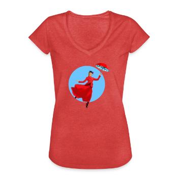 Rote Dame mit Regenschirm-Twist - Frauen Vintage T-Shirt - Rot meliert - Vorne
