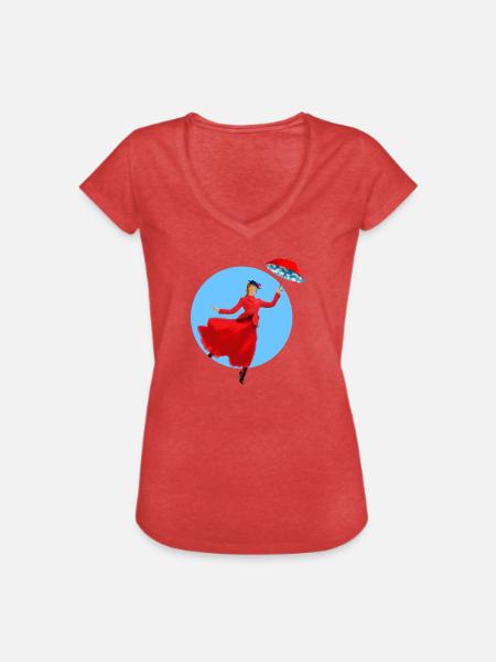 Rote Dame mit Regenschirm-Twist - Frauen Vintage T-Shirt - Rot meliert