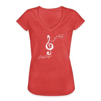 Schwingender Notenschlüssel - Frauen Vintage T-Shirt - Rot meliert - Vorne