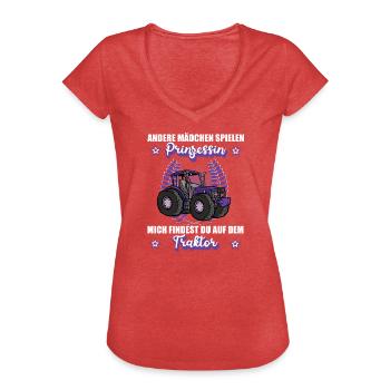 Traktor Landwirtin Bäuerin Bauernhof Prinzessin - Frauen Vintage T-Shirt - Rot meliert - Vorne