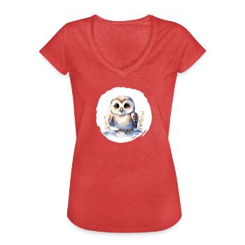 Schnee Eule Aquarell - Frauen Vintage T-Shirt - Rot meliert - Vorne