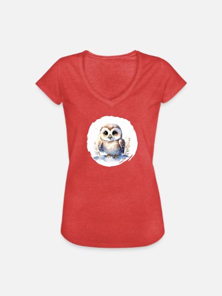 Schnee Eule Aquarell - Frauen Vintage T-Shirt - Rot meliert
