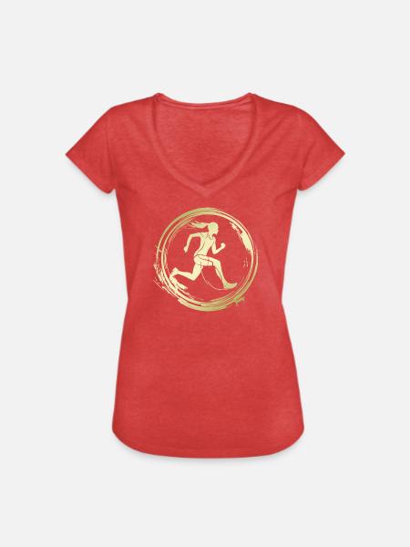 Running Marathon Silhouette - Frauen Vintage T-Shirt - Rot meliert