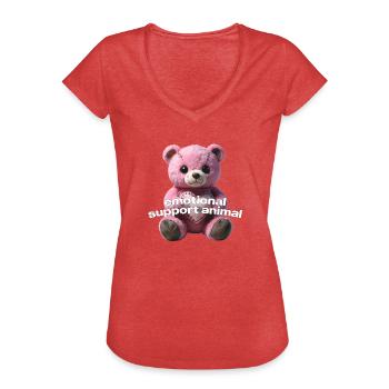 Zärtlicher rosa Bär mit Herz - Frauen Vintage T-Shirt - Rot meliert - Vorne