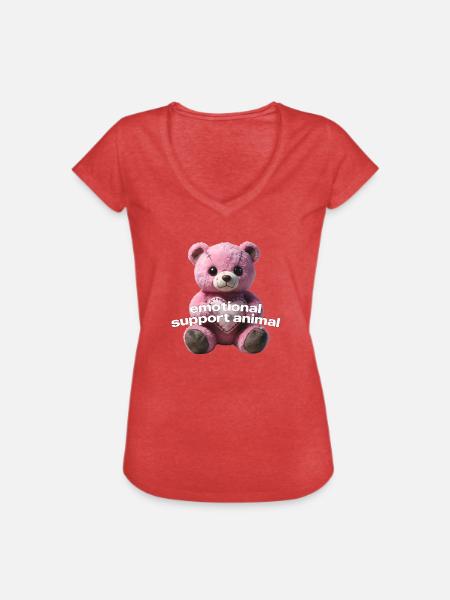 Zärtlicher rosa Bär mit Herz - Frauen Vintage T-Shirt - Rot meliert