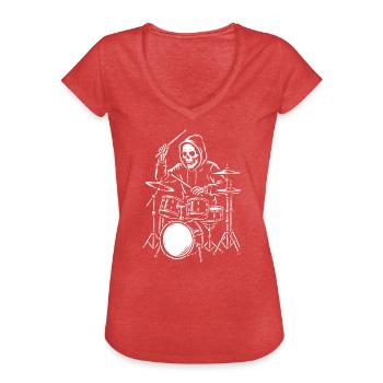 Skelett-Trommler im Hoodie - Frauen Vintage T-Shirt - Rot meliert - Vorne