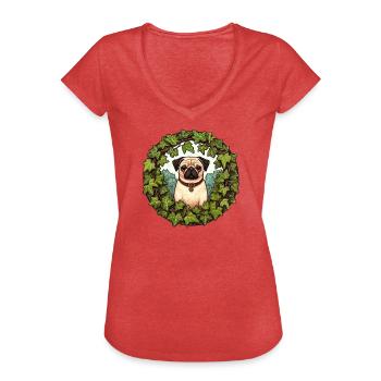 Carlin en couronne de lierre - T-shirt vintage Femme - rouge chiné - Devant - Danielle (179cm)